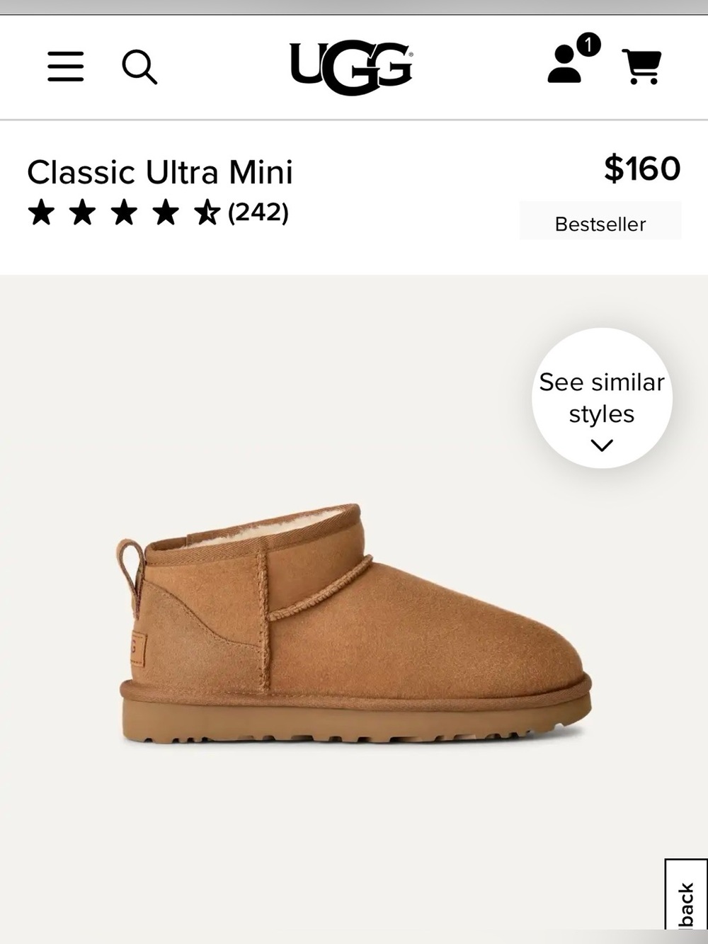 NWT Ugg - Classic Ultra Mini, in chestnut, size 7.